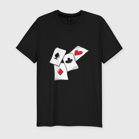 Мужская футболка хлопок Slim с принтом Покерные карты в Курске, 92% хлопок, 8% лайкра | приталенный силуэт, круглый вырез ворота, длина до линии бедра, короткий рукав | буби | игральные карты | крести | пики | покер | туз | черви
