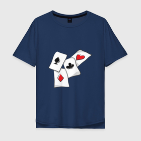 Мужская футболка хлопок Oversize с принтом Покерные карты в Белгороде, 100% хлопок | свободный крой, круглый ворот, “спинка” длиннее передней части | Тематика изображения на принте: буби | игральные карты | крести | пики | покер | туз | черви