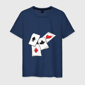 Мужская футболка хлопок с принтом Покерные карты в Кировске, 100% хлопок | прямой крой, круглый вырез горловины, длина до линии бедер, слегка спущенное плечо. | буби | игральные карты | крести | пики | покер | туз | черви