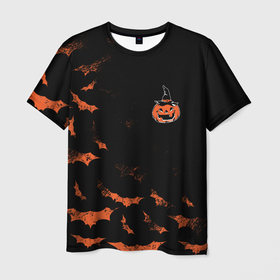 Мужская футболка 3D с принтом ВЕДЬМИНА ТЫКВА в Тюмени, 100% полиэфир | прямой крой, круглый вырез горловины, длина до линии бедер | america | halloween | usa | америка | летучие мыши | тыква | тыква улыбается | тьма | ужас | хелловин | хеллоуин | хэллоуин