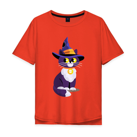 Мужская футболка хлопок Oversize с принтом Кот на Хэллоуин в Курске, 100% хлопок | свободный крой, круглый ворот, “спинка” длиннее передней части | black cat | кот | котик | кошка | хэллоуин