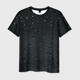 Мужская футболка 3D с принтом Ночной дождь , 100% полиэфир | прямой крой, круглый вырез горловины, длина до линии бедер | без надписей | дождь | капли | ночь | стекло | темный | черный