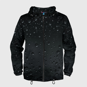 Мужская ветровка 3D с принтом Ночной дождь в Екатеринбурге, 100% полиэстер | подол и капюшон оформлены резинкой с фиксаторами, два кармана без застежек по бокам, один потайной карман на груди | без надписей | дождь | капли | ночь | стекло | темный | черный