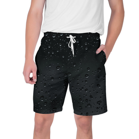 Мужские шорты 3D с принтом Ночной дождь ,  полиэстер 100% | прямой крой, два кармана без застежек по бокам. Мягкая трикотажная резинка на поясе, внутри которой широкие завязки. Длина чуть выше колен | без надписей | дождь | капли | ночь | стекло | темный | черный
