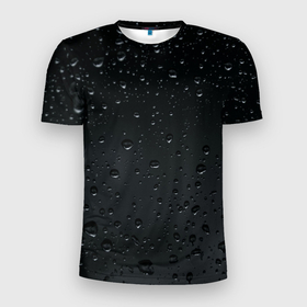 Мужская футболка 3D Slim с принтом Ночной дождь в Курске, 100% полиэстер с улучшенными характеристиками | приталенный силуэт, круглая горловина, широкие плечи, сужается к линии бедра | Тематика изображения на принте: без надписей | дождь | капли | ночь | стекло | темный | черный