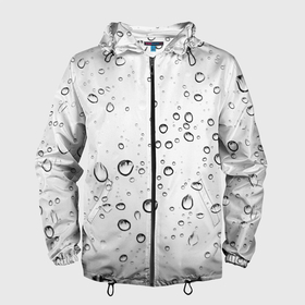 Мужская ветровка 3D с принтом Утренний дождь в Екатеринбурге, 100% полиэстер | подол и капюшон оформлены резинкой с фиксаторами, два кармана без застежек по бокам, один потайной карман на груди | без надписей | белый | вода | дождь | капли | светлый | стекло