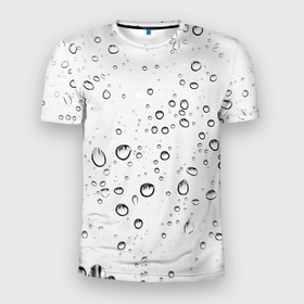 Мужская футболка 3D Slim с принтом Утренний дождь в Санкт-Петербурге, 100% полиэстер с улучшенными характеристиками | приталенный силуэт, круглая горловина, широкие плечи, сужается к линии бедра | без надписей | белый | вода | дождь | капли | светлый | стекло