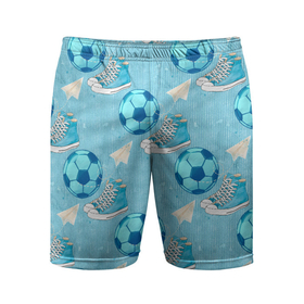 Мужские шорты спортивные с принтом Юный футболист ,  |  | мальчик | мяч | футбол | футболист | футбольный мяч | школьник