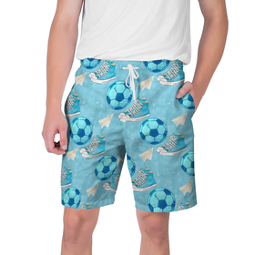 Мужские шорты 3D с принтом Юный футболист в Тюмени,  полиэстер 100% | прямой крой, два кармана без застежек по бокам. Мягкая трикотажная резинка на поясе, внутри которой широкие завязки. Длина чуть выше колен | Тематика изображения на принте: мальчик | мяч | футбол | футболист | футбольный мяч | школьник