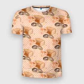 Мужская футболка 3D Slim с принтом Хлебобулочные изделия , 100% полиэстер с улучшенными характеристиками | приталенный силуэт, круглая горловина, широкие плечи, сужается к линии бедра | булка | выпечка | еда | мука | покупать | столовая | хлеб