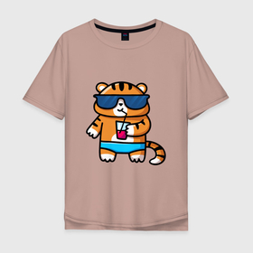 Мужская футболка хлопок Oversize с принтом Веселый тигренок , 100% хлопок | свободный крой, круглый ворот, “спинка” длиннее передней части | 2022 | год тигра | новый год | новый год 2022 | символ года | тигр | тигренок | тигрица | тигры