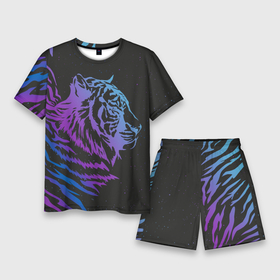 Мужской костюм с шортами 3D с принтом Tiger Neon ,  |  | tiger | неон | полосы | тигр | хищник