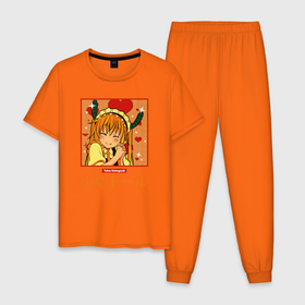 Мужская пижама хлопок с принтом Тору Кобаяши улыбается горничная , 100% хлопок | брюки и футболка прямого кроя, без карманов, на брюках мягкая резинка на поясе и по низу штанин
 | Тематика изображения на принте: anime | аниме | горничная | дракон | дракон горничная кобаяши | кабаяши | кобаяши | манга | служанка