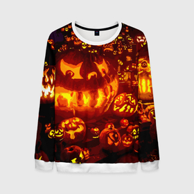 Мужской свитшот 3D с принтом Тыквы на Хэллоуин в Курске, 100% полиэстер с мягким внутренним слоем | круглый вырез горловины, мягкая резинка на манжетах и поясе, свободная посадка по фигуре | angry | different | fear | funny | glow | happy halloween | holiday | many | night | pumpkins | весёлые | злые | много | ночь | праздник | разные | светятся | тыквы | хэллоуин