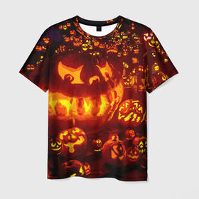 Мужская футболка 3D с принтом Тыквы на Хэллоуин в Курске, 100% полиэфир | прямой крой, круглый вырез горловины, длина до линии бедер | angry | different | fear | funny | glow | happy halloween | holiday | many | night | pumpkins | весёлые | злые | много | ночь | праздник | разные | светятся | тыквы | хэллоуин