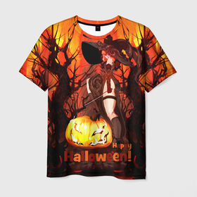 Мужская футболка 3D с принтом Колдунья со смычком в Петрозаводске, 100% полиэфир | прямой крой, круглый вырез горловины, длина до линии бедер | bow | burns | dry | fiery | forest | happy halloween | holds | holiday | pumpkin | redhead | witch | ведьма | горит | держит | колдунья | лес | огненная | праздник | рыжая | смычек | сухой | тыква | хэллоуин