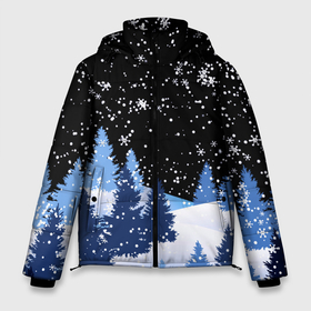 Мужская зимняя куртка 3D с принтом Снежная ночь в зимнем лесу в Тюмени, верх — 100% полиэстер; подкладка — 100% полиэстер; утеплитель — 100% полиэстер | длина ниже бедра, свободный силуэт Оверсайз. Есть воротник-стойка, отстегивающийся капюшон и ветрозащитная планка. 

Боковые карманы с листочкой на кнопках и внутренний карман на молнии. | Тематика изображения на принте: christmas | christmas tree | happy new year | merry christmas | new year | snow | snowflakes | tree | белый снег | декабрь | ёлка | елки | зима | зима близко | зимний орнамент | зимний узор | лес | моро | новый год | пейзаж | подарок | природа