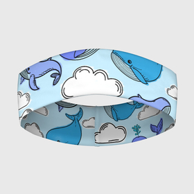 Повязка на голову 3D с принтом Небесные киты (цвет) в Екатеринбурге,  |  | whale | детская пижама | летающие киты | морское | небо