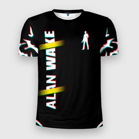 Мужская футболка 3D Slim с принтом Alan Wake Glitch в Санкт-Петербурге, 100% полиэстер с улучшенными характеристиками | приталенный силуэт, круглая горловина, широкие плечи, сужается к линии бедра | alan wake | алан уэйк | игра | экшен триллер