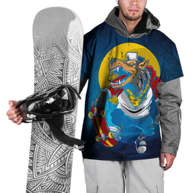 Накидка на куртку 3D с принтом Оборотень со скейтом в Екатеринбурге, 100% полиэстер |  | werewolf | волк | кепка | ночь | оборотень | скейт