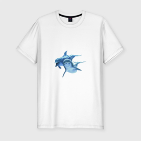 Мужская футболка хлопок Slim с принтом Два маленьких дельфина в Санкт-Петербурге, 92% хлопок, 8% лайкра | приталенный силуэт, круглый вырез ворота, длина до линии бедра, короткий рукав | дельфины | животные | морские млекопитающие | природа | рыбы