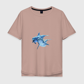 Мужская футболка хлопок Oversize с принтом Два маленьких дельфина в Кировске, 100% хлопок | свободный крой, круглый ворот, “спинка” длиннее передней части | Тематика изображения на принте: дельфины | животные | морские млекопитающие | природа | рыбы