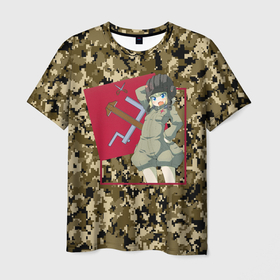 Мужская футболка 3D с принтом Домашний танкист в Петрозаводске, 100% полиэфир | прямой крой, круглый вырез горловины, длина до линии бедер | аниме тян | девушки и танки | домашний спецназ | камуфляж | тянка