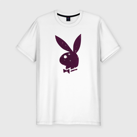 Мужская футболка хлопок Slim с принтом Зайчик в Белгороде, 92% хлопок, 8% лайкра | приталенный силуэт, круглый вырез ворота, длина до линии бедра, короткий рукав | бабочка | животные | заяц | космический | минимализм | млекопитающее | плэйбой