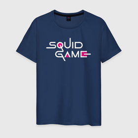 Мужская футболка хлопок с принтом Squid Game Logo в Белгороде, 100% хлопок | прямой крой, круглый вырез горловины, длина до линии бедер, слегка спущенное плечо. | logo | squid game | игра в кальмара | корейский сериал | лого | сериал | текст | фильм | южная корея