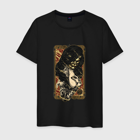 Мужская футболка хлопок с принтом Golden G , 100% хлопок | прямой крой, круглый вырез горловины, длина до линии бедер, слегка спущенное плечо. | geisha | japan | samurai | золото | самурай | япония | японская маска