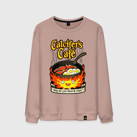 Мужской свитшот хлопок с принтом Calcifer cook в Тюмени, 100% хлопок |  | anime | bacon | calcifer | cook | eggs | studio ghibli | аниме | бекон | кальцифер | повар | студия дзибли | яйца