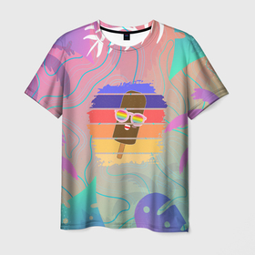 Мужская футболка 3D с принтом Эскимо в Тропиках , 100% полиэфир | прямой крой, круглый вырез горловины, длина до линии бедер | Тематика изображения на принте: bright colors | ice cream | palm trees | popsicle | popular | top | trending | tropics | в топе | в тренде | мороженое | пальмы | популярные | тропики | эскимо | яркие цвета