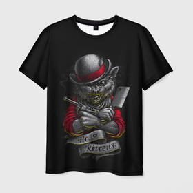 Мужская футболка 3D с принтом КОТ ДЖЕНТЕЛЬМЕН в Кировске, 100% полиэфир | прямой крой, круглый вырез горловины, длина до линии бедер | boy | cat | cool | criminal | dangerous | бандит | гангстер | джентельмен | кот | кошка | нож | опасный | пацанский | пушистый | хулиган