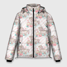 Мужская зимняя куртка 3D с принтом Единороги паттер в Тюмени, верх — 100% полиэстер; подкладка — 100% полиэстер; утеплитель — 100% полиэстер | длина ниже бедра, свободный силуэт Оверсайз. Есть воротник-стойка, отстегивающийся капюшон и ветрозащитная планка. 

Боковые карманы с листочкой на кнопках и внутренний карман на молнии. | единорог | кони | лошадка | лошадь | милый | пони | радуга