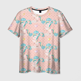 Мужская футболка 3D с принтом Единороги из паттерна , 100% полиэфир | прямой крой, круглый вырез горловины, длина до линии бедер | единороги | лошади | лошадки | милые | паттерн | пони | радуга