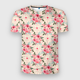 Мужская футболка 3D Slim с принтом полевые цветочки в Тюмени, 100% полиэстер с улучшенными характеристиками | приталенный силуэт, круглая горловина, широкие плечи, сужается к линии бедра | весна | девушкам | лето | розы | цветочки | цветы