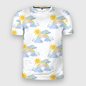 Мужская футболка 3D Slim с принтом Погода , 100% полиэстер с улучшенными характеристиками | приталенный силуэт, круглая горловина, широкие плечи, сужается к линии бедра | весна | дождь | осень | погода | природа | прогноз | тучки