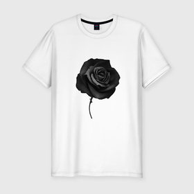 Мужская футболка хлопок Slim с принтом Чёрная роза | Black rose в Новосибирске, 92% хлопок, 8% лайкра | приталенный силуэт, круглый вырез ворота, длина до линии бедра, короткий рукав | black | black rose | rose | розы | цветы | чёрная роза