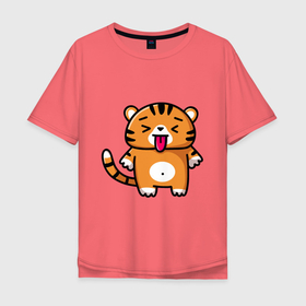 Мужская футболка хлопок Oversize с принтом Милый тигренок   символ года 2022 , 100% хлопок | свободный крой, круглый ворот, “спинка” длиннее передней части | 2022 | год тигра | новый год | новый год 2022 | символ года | тигр | тигренок | тигрица | тигры