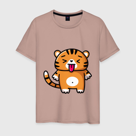 Мужская футболка хлопок с принтом Милый тигренок   символ года 2022 в Курске, 100% хлопок | прямой крой, круглый вырез горловины, длина до линии бедер, слегка спущенное плечо. | 2022 | год тигра | новый год | новый год 2022 | символ года | тигр | тигренок | тигрица | тигры