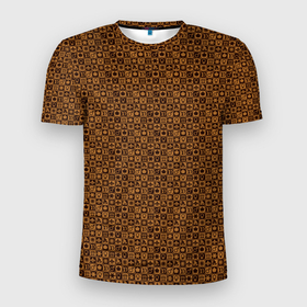 Мужская футболка 3D Slim с принтом Brown  Gold в Белгороде, 100% полиэстер с улучшенными характеристиками | приталенный силуэт, круглая горловина, широкие плечи, сужается к линии бедра | винтаж | золото | льюис виттон | реплика | шахматы