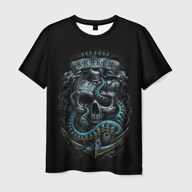 Мужская футболка 3D с принтом ВЫПУСТИТЬ КРАКЕНА , 100% полиэфир | прямой крой, круглый вырез горловины, длина до линии бедер | kraken | monster | ocean | sea | skull | кальмар | кости | кракен | монстр | морской | океан | череп | чудовище | щупальца | якорь