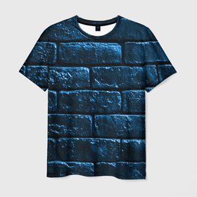 Мужская футболка 3D с принтом Неоновая, кирпичная стена в Санкт-Петербурге, 100% полиэфир | прямой крой, круглый вырез горловины, длина до линии бедер | Тематика изображения на принте: кирпич | кирпичная стена | неон | неоновая | неоновые кирпичи | стена | фон