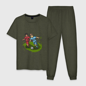 Мужская пижама хлопок с принтом Маленькие футболисты в Петрозаводске, 100% хлопок | брюки и футболка прямого кроя, без карманов, на брюках мягкая резинка на поясе и по низу штанин
 | арт | дети | иллюстрация | спортсмены | футболисты