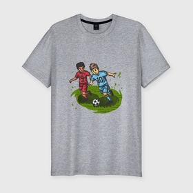 Мужская футболка хлопок Slim с принтом Маленькие футболисты в Белгороде, 92% хлопок, 8% лайкра | приталенный силуэт, круглый вырез ворота, длина до линии бедра, короткий рукав | арт | дети | иллюстрация | спортсмены | футболисты