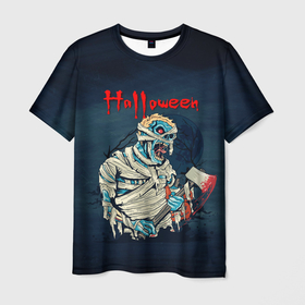 Мужская футболка 3D с принтом Хэллоуин + в Петрозаводске, 100% полиэфир | прямой крой, круглый вырез горловины, длина до линии бедер | Тематика изображения на принте: арт | графика | зомби | кровь | ночь | праздник | ужасы | хэллоуин
