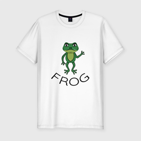 Мужская футболка хлопок Slim с принтом Frog green , 92% хлопок, 8% лайкра | приталенный силуэт, круглый вырез ворота, длина до линии бедра, короткий рукав | frog | болото | животные | зеленый | лягушка | река