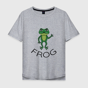 Мужская футболка хлопок Oversize с принтом Frog green в Курске, 100% хлопок | свободный крой, круглый ворот, “спинка” длиннее передней части | Тематика изображения на принте: frog | болото | животные | зеленый | лягушка | река