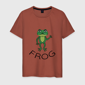 Мужская футболка хлопок с принтом Frog green , 100% хлопок | прямой крой, круглый вырез горловины, длина до линии бедер, слегка спущенное плечо. | Тематика изображения на принте: frog | болото | животные | зеленый | лягушка | река