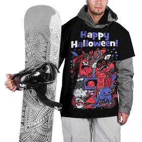 Накидка на куртку 3D с принтом Монстры на Хеллоуин в Курске, 100% полиэстер |  | funny | happy halloween | having fun | holiday | monsters | playing pranks | scary | веселятся | монстры | праздник | смешные | страшные | хэллоуин | чудовища | шалят